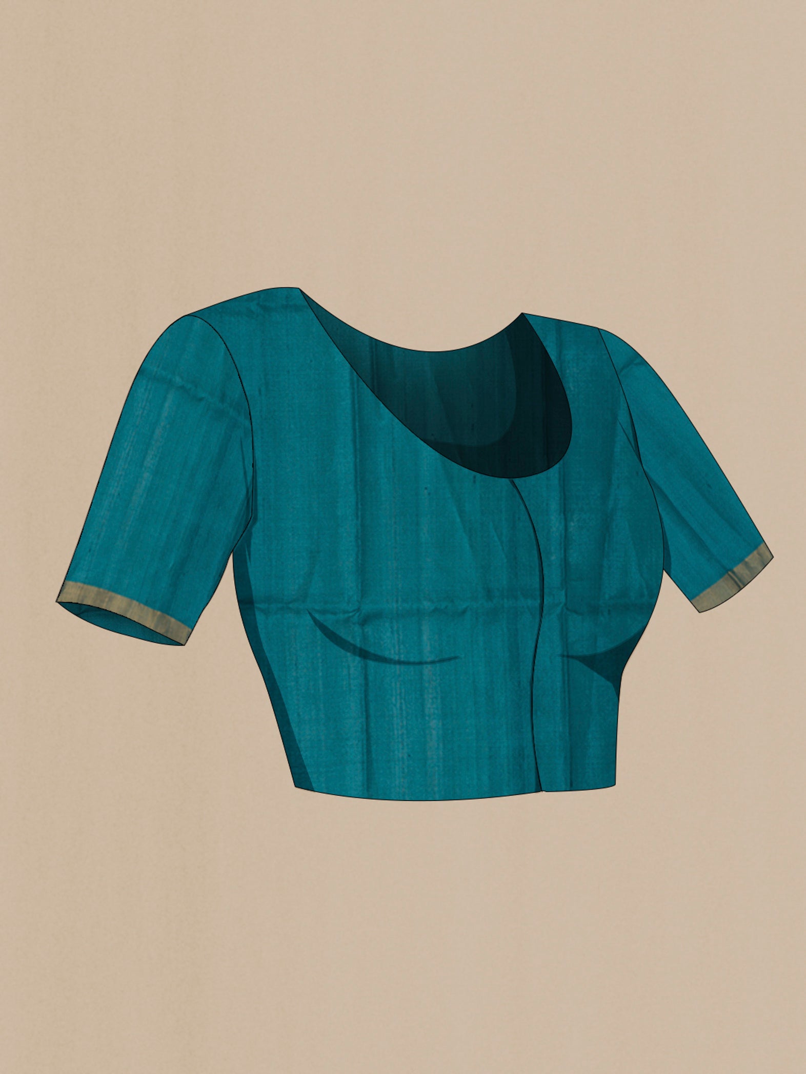 Close up image of the blouse of Blue Tussar Silk Saree with Zari Butta on the body and Zari Border. 