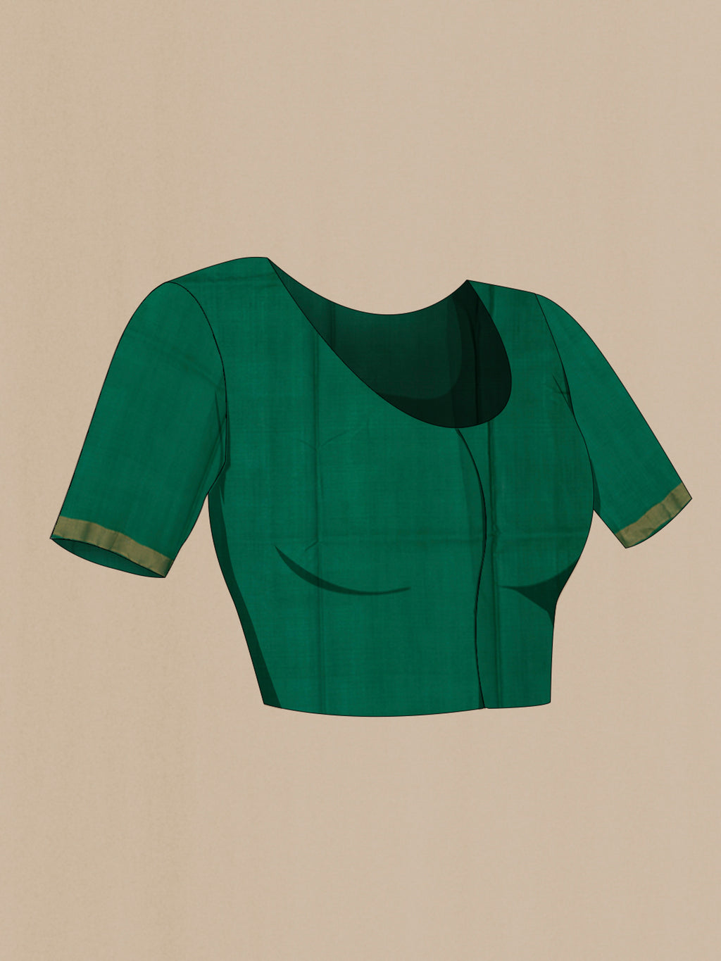 Close up image of the blouse of Green Tussar Silk Saree with Zari Butta on the body and Zari Border. 