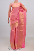 Pure Silk Pink Kanchipuram Saree with Zari Brocade on the body and Zari Border.  displayed on a mannequin