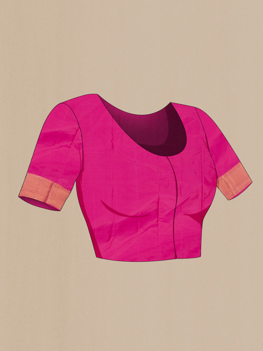Close up image of the blouse of Pink Kanchipuram Silk Saree with Checked design on the body and Zari Border. 