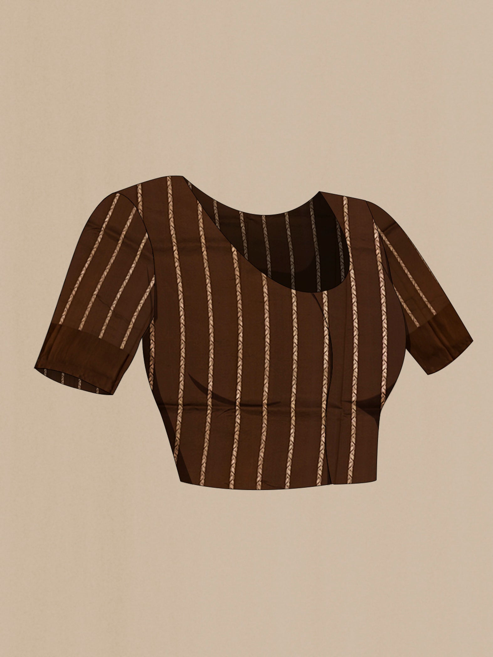 Close up image of the blouse of Brown Banarasi Katan Silk Saree with Zari Butta on the body and Zari Border. 