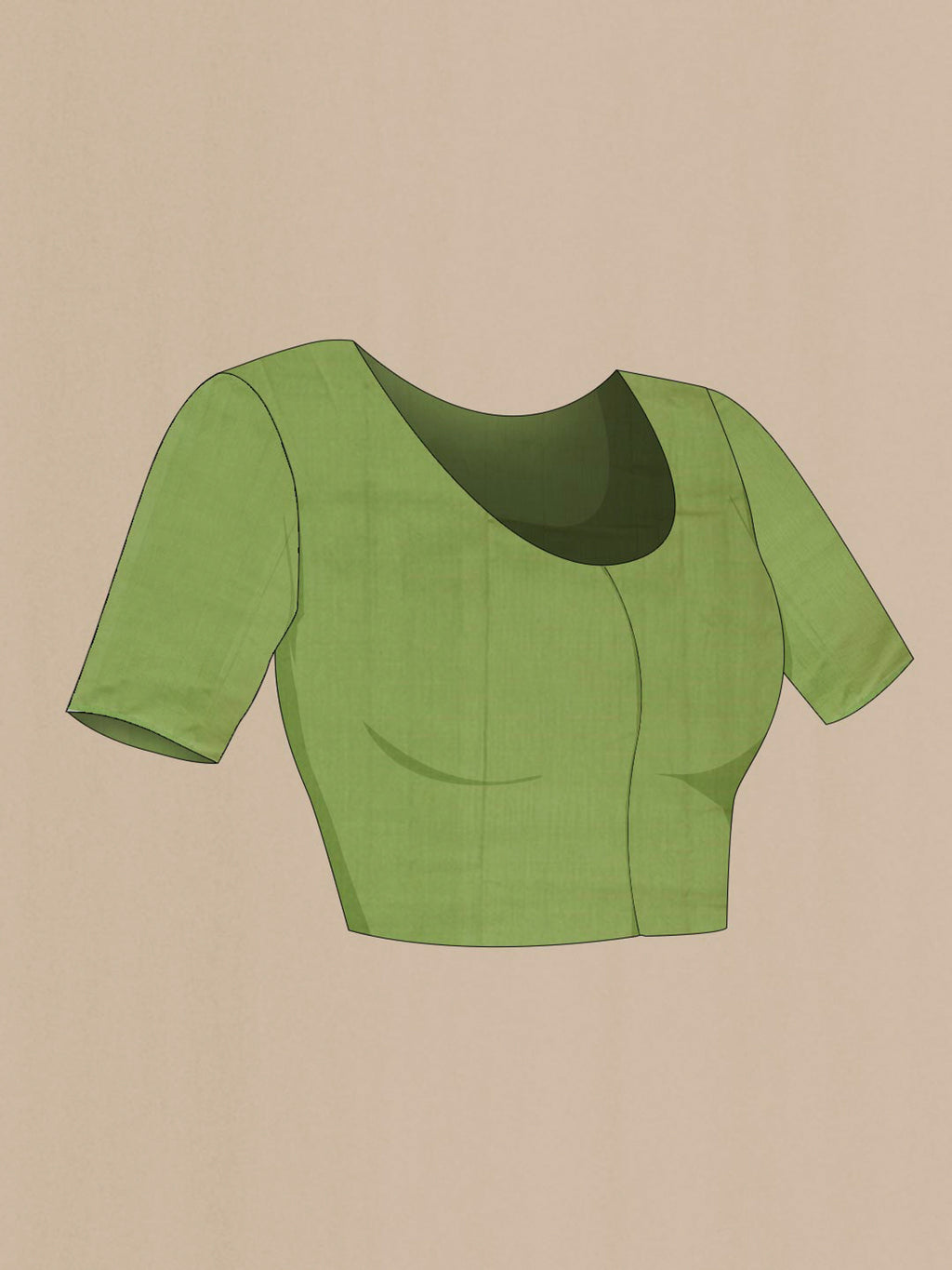 Close up image of the blouse of Pure Silk Pista Green Tussar Saree with Stripes on the body and Zari Border. 
