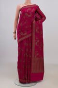Pure Silk Dark Pink Tussar Saree with Zari Brocade on the body and Zari Border.  displayed on a mannequin