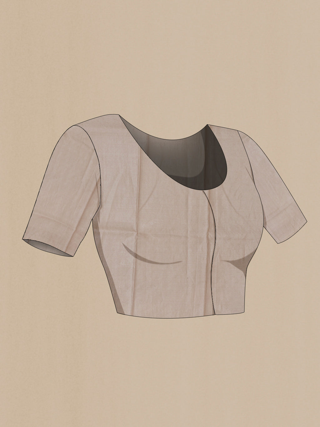 Close up image of the blouse of Beige Tussar Silk Saree with Embroidery on the body and Embroidery Border. 