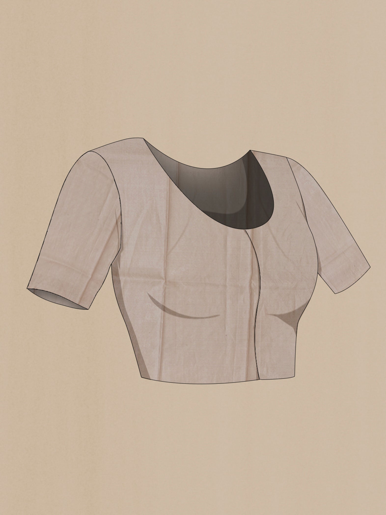 Close up image of the blouse of Beige Tussar Silk Saree with Embroidery on the body and Embroidery Border. 