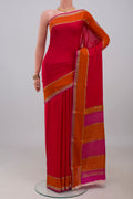 Pink Mysore Crepe Saree with Plain Body and Zari Border.  displayed on a mannequin