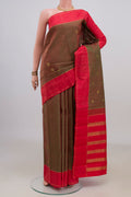Pure Silk Green Dual Tone Kanjivaram Saree with Stripes on the body and Plain Border.  displayed on a mannequin