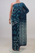 Pure Silk Blue Tussar Saree with Fancy on the body and Without Border.  displayed on a mannequin