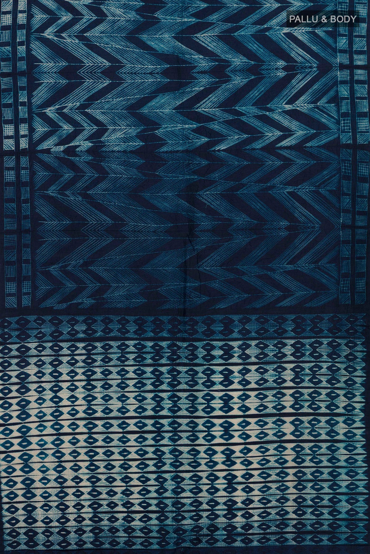 Flat view of Pure Silk Blue Tussar Saree with Fancy on the body and Without Border. 