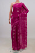 Pure Silk Pink Tussar Saree with Fancy on the body and Without Border.  displayed on a mannequin
