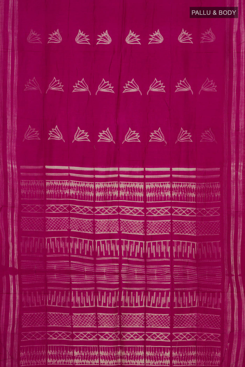 Flat view of Pure Silk Pink Tussar Saree with Fancy on the body and Without Border. 