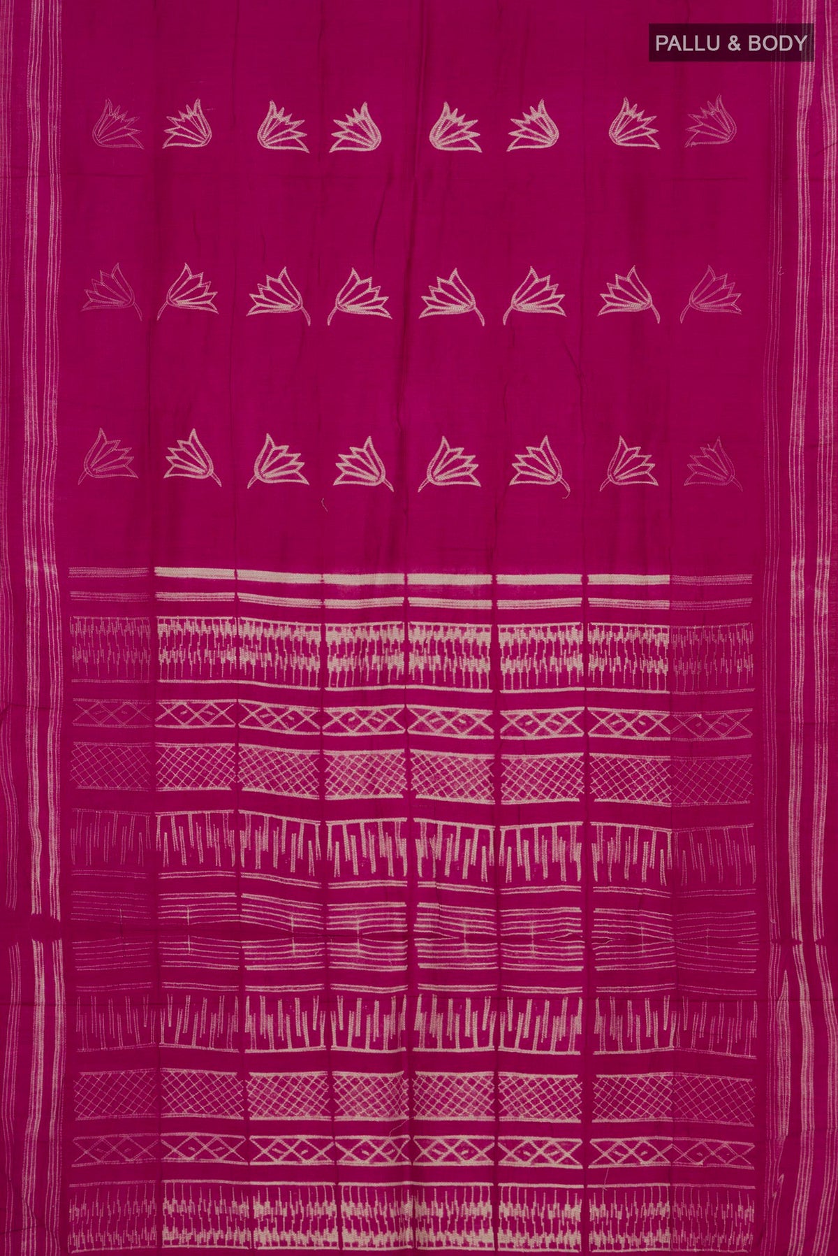 Flat view of Pure Silk Pink Tussar Saree with Fancy on the body and Without Border. 