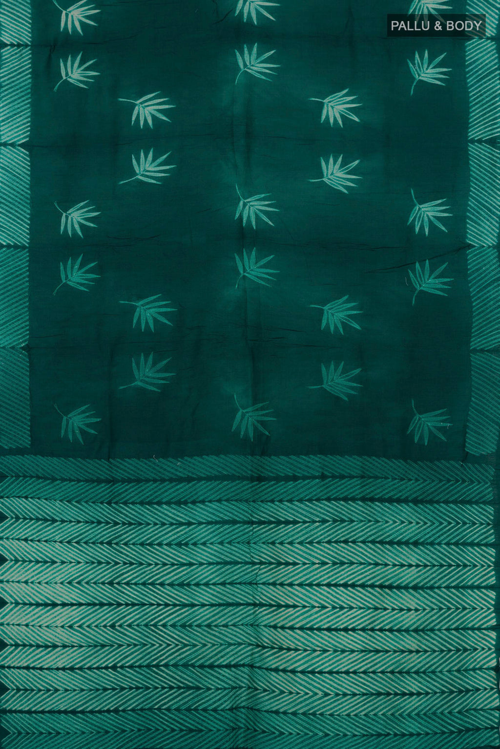 Flat view of Pure Silk Green Tussar Saree with Fancy on the body and Without Border. 