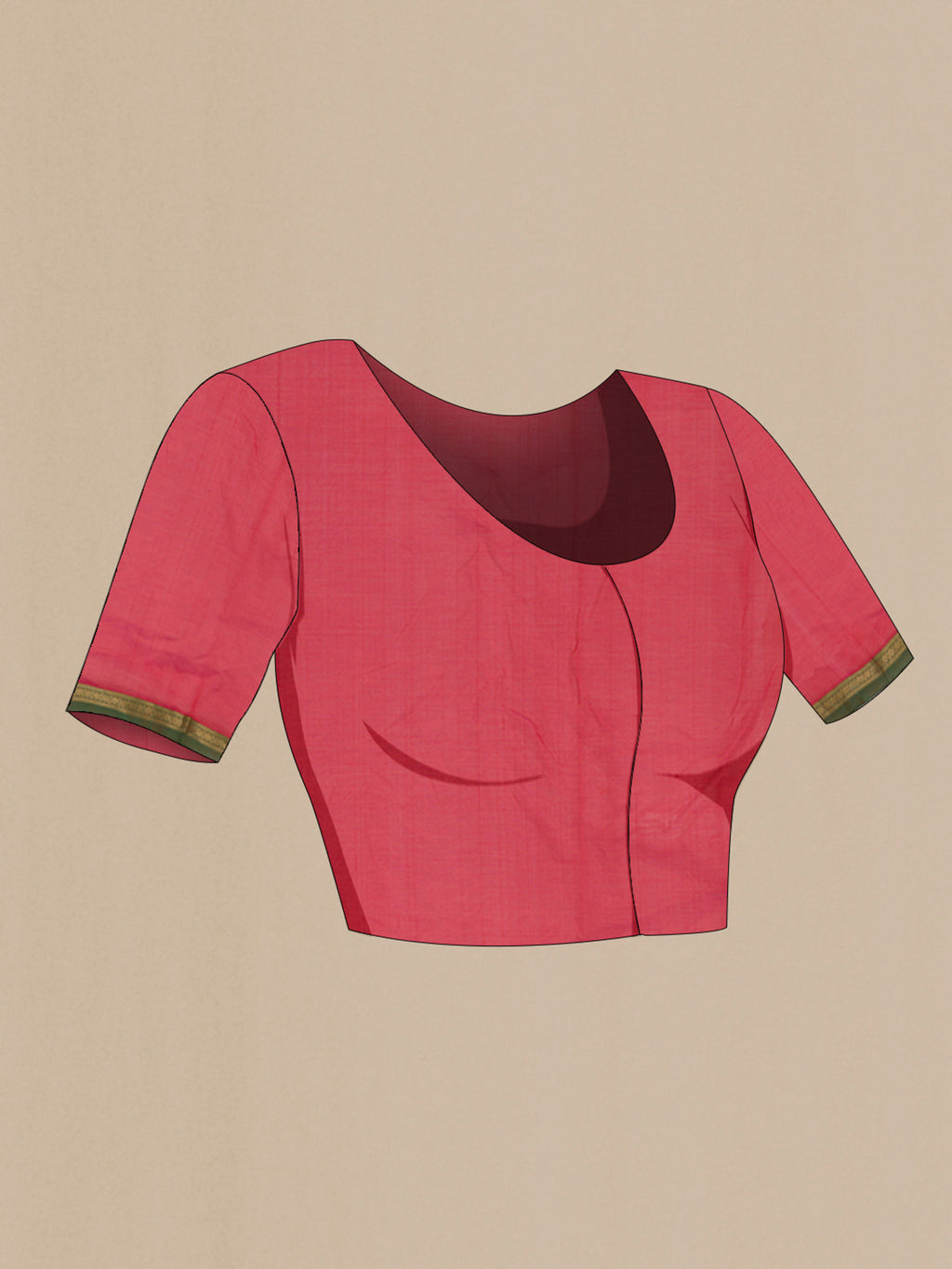 Close up image of the blouse of Orange Silk Cotton Saree with Zari Butta on the body and Zari Border. 