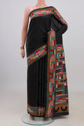 Pure Silk Black Kantha Saree with Plain Body and Thread Border.  displayed on a mannequin