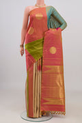 Pure Silk Pure Zari Multi Color Kanjivaram Saree with Fancy on the body and Without Border.  displayed on a mannequin
