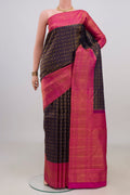 Pure Silk Navy Blue Kanjivaram Saree with Zari Brocade on the body and Zari Border.  displayed on a mannequin