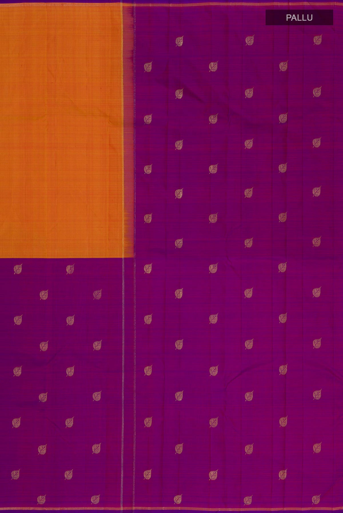 Close up image of the pallu of Multi Color Kanjivaram Silk Saree with Half And Half on the body and Thin Zari Line. 