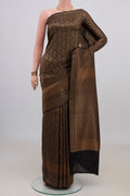 Black Mysore Crepe Saree with Zari Brocade on the body and Zari Border.  displayed on a mannequin