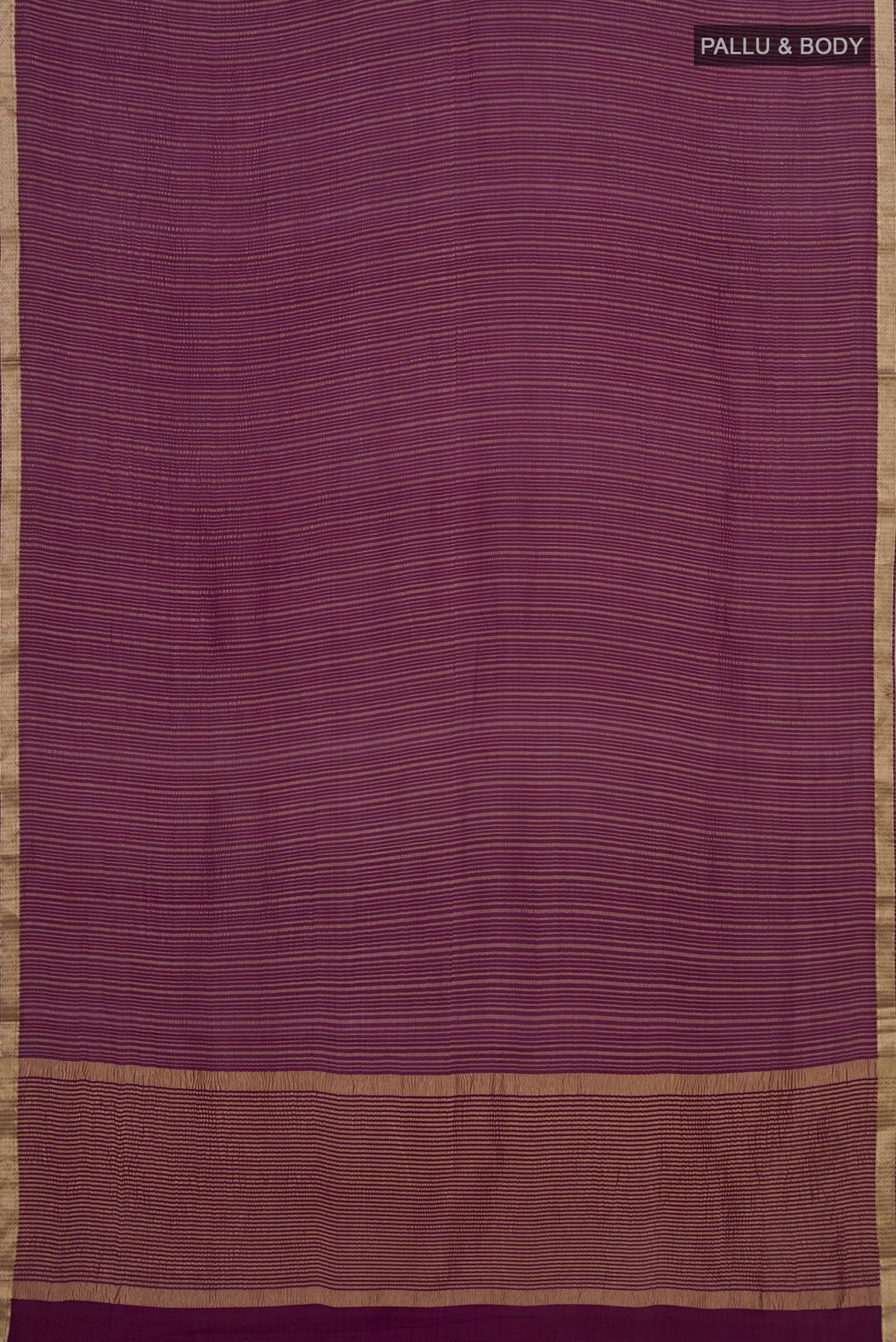 Flat view of Magenta Mysore Georgette Saree with Stripes on the body and Thin Zari Line. 