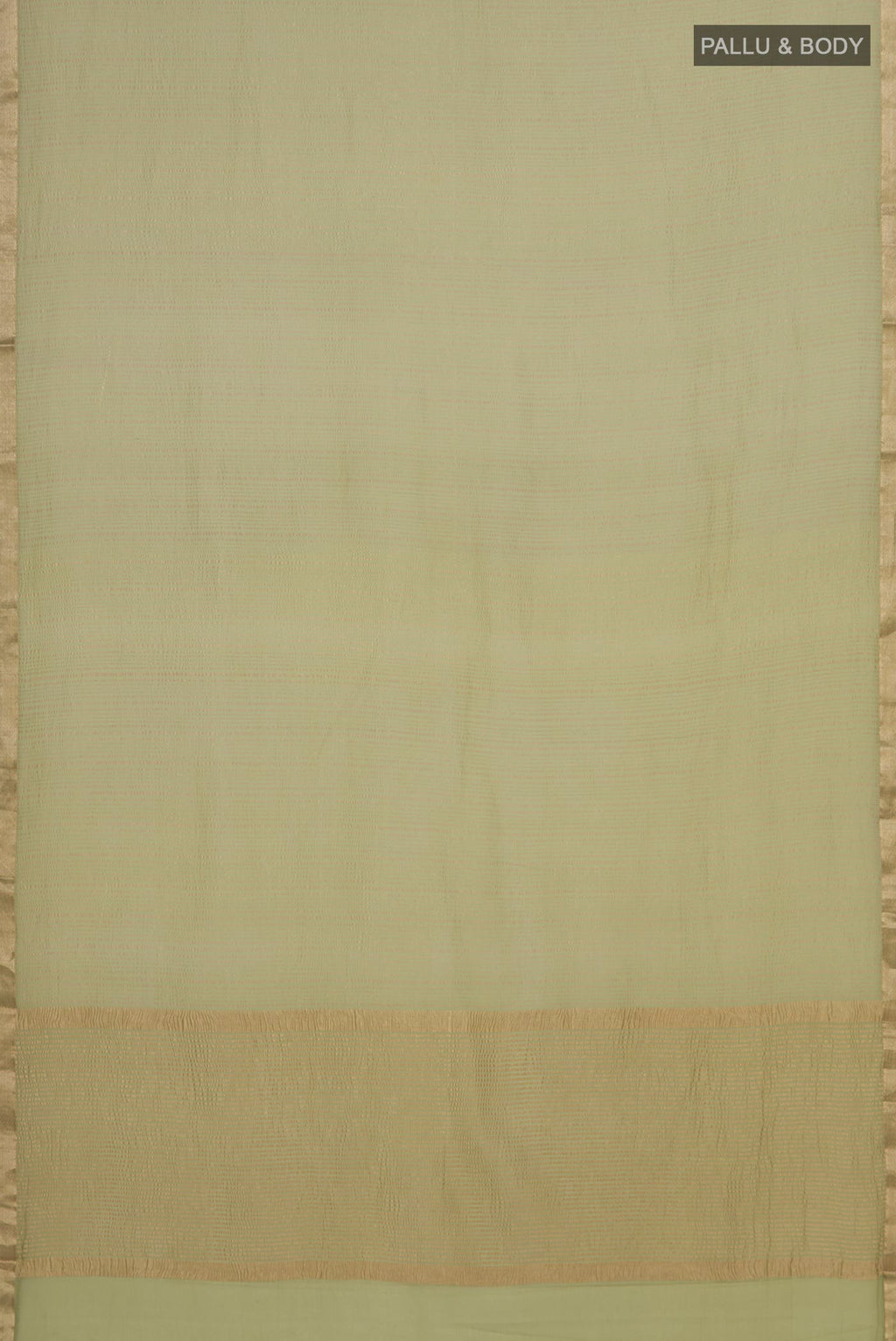 Flat view of Light Green Mysore Georgette Saree with Stripes on the body and Thin Zari Line. 