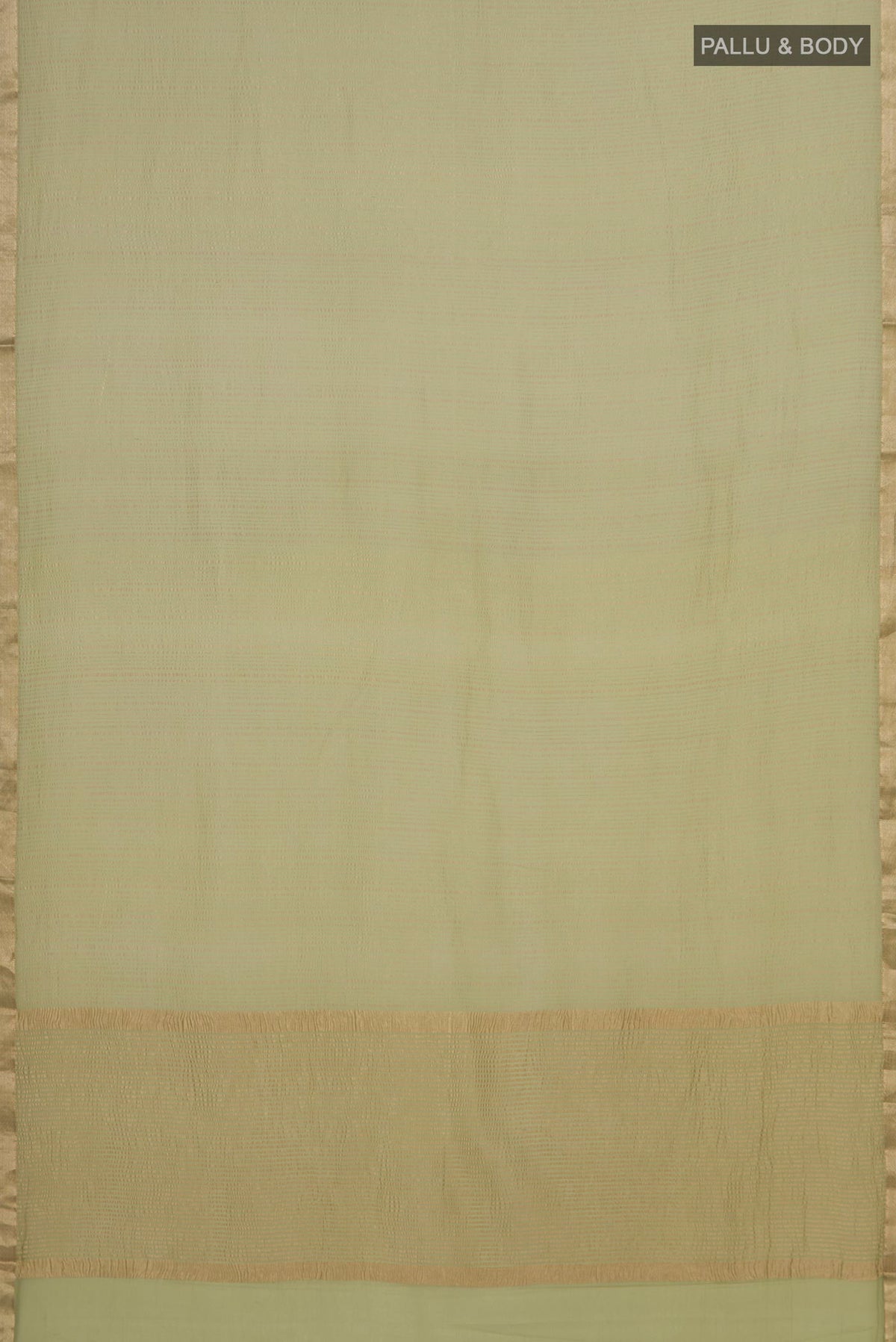 Flat view of Light Green Mysore Georgette Saree with Stripes on the body and Thin Zari Line. 