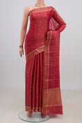 Dark Pink Mysore Crepe Saree with Zari Brocade on the body and Zari Border.  displayed on a mannequin
