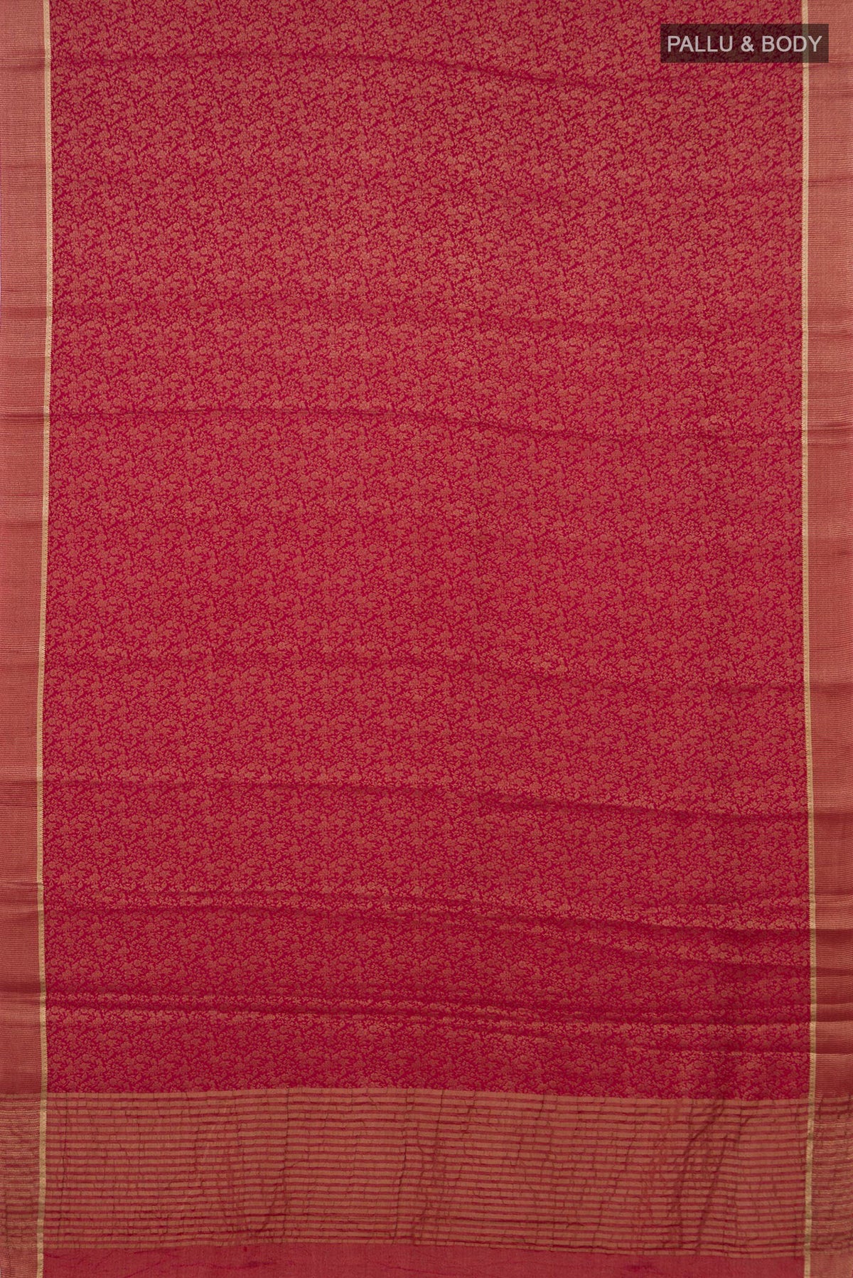 Flat view of Dark Pink Mysore Crepe Saree with Zari Brocade on the body and Zari Border. 
