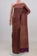 Purple Mysore Crepe Saree with Zari Brocade on the body and Zari Border.  displayed on a mannequin