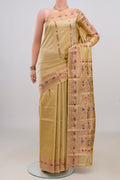 Pure Silk Sandal Baluchari Saree with Zari And Thread Butta on the body and Fancy Border.  displayed on a mannequin