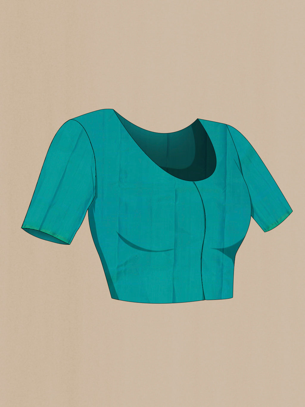Close up image of the blouse of Pure Silk Pure Zari Peacock Blue Dual Tone Kanjivaram Saree with Stripes on the body and Thin Zari Line. 