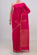 Pure Silk Pink Soft Saree with Zari Butta on the body and Thin Zari Line.  displayed on a mannequin