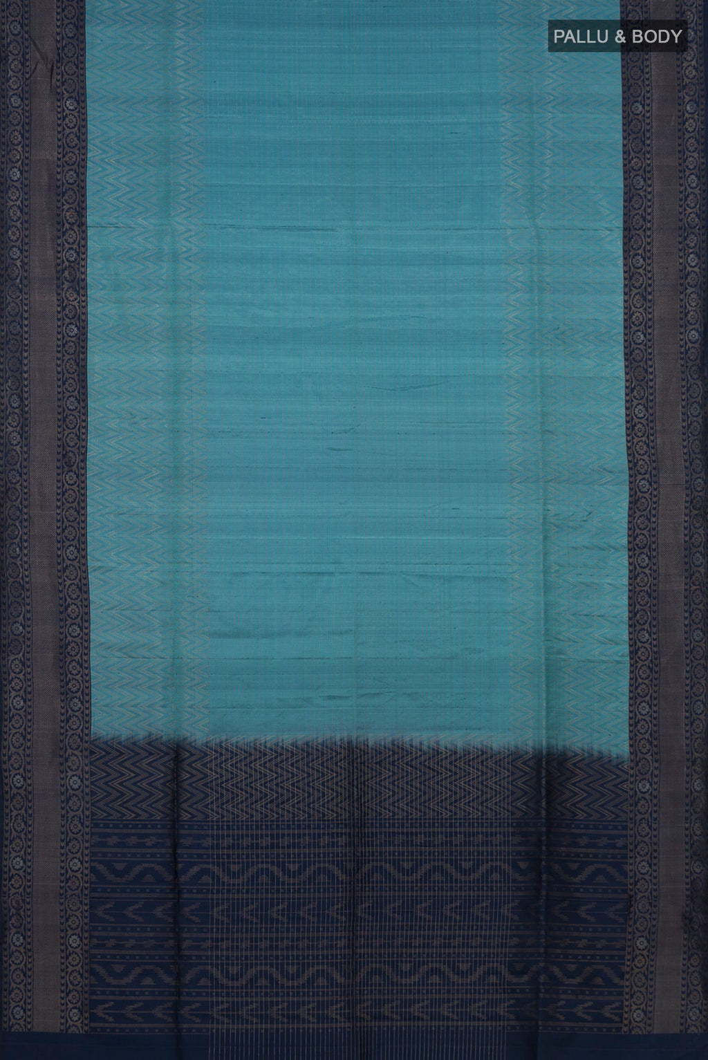Flat view of Pure Silk Light Blue Soft Saree with Zari Brocade on the body and Fancy Border. 