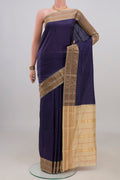 Pure Silk Navy Blue Narayanpet Saree with Checked design on the body and Thin Zari Line.  displayed on a mannequin