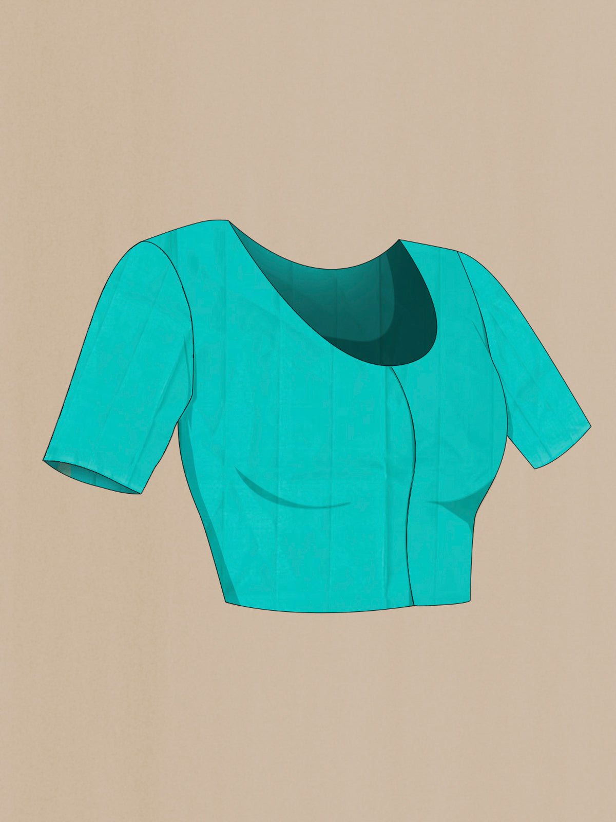 Close up image of the blouse of Pure Silk Sea Green Soft Saree with Zari Butta on the body and Fancy Border. 