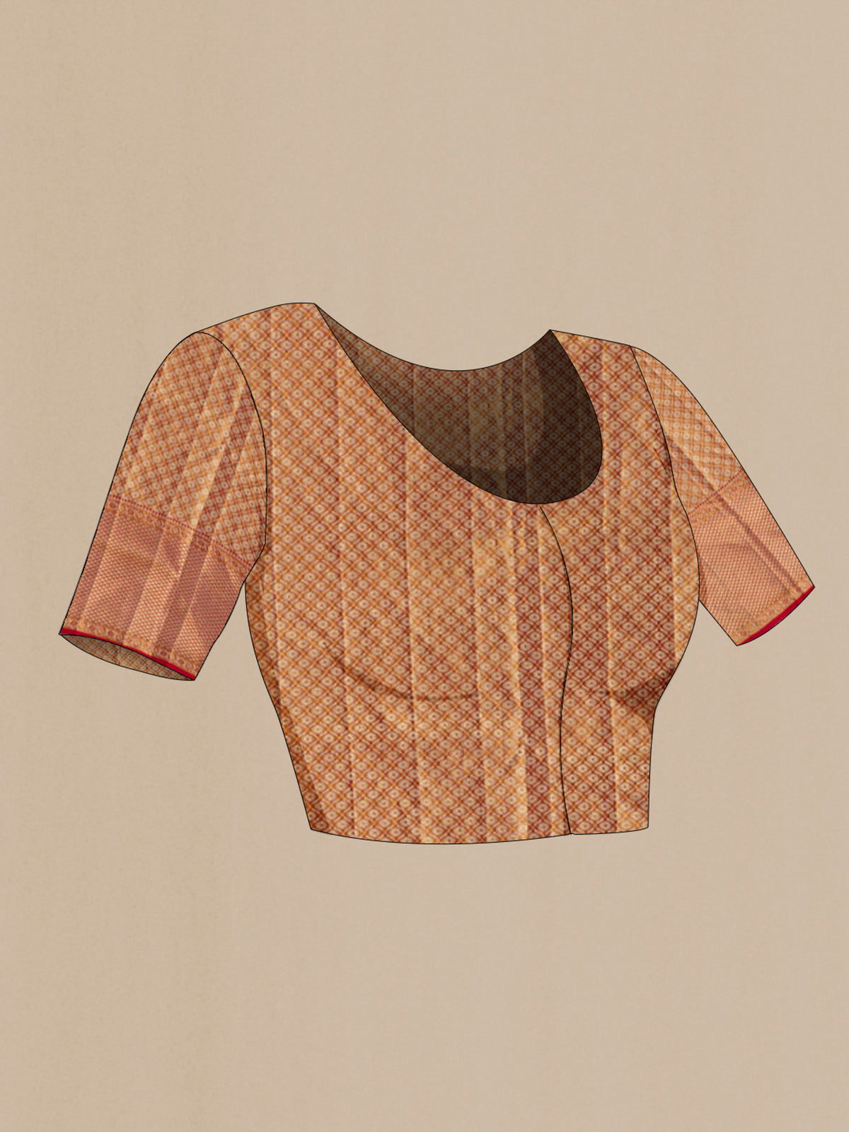 Close up image of the blouse of Gold Kanchipuram Tissue Saree with Zari Brocade on the body and Zari Border. 