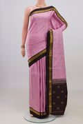 Pure Silk Rose pink Kanjivaram Saree with Thread Butta on the body and Zari Border.  displayed on a mannequin