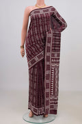 Pure Silk Coffee Brown Kantha Saree with Kantha Work on the body and Thread Border.  displayed on a mannequin