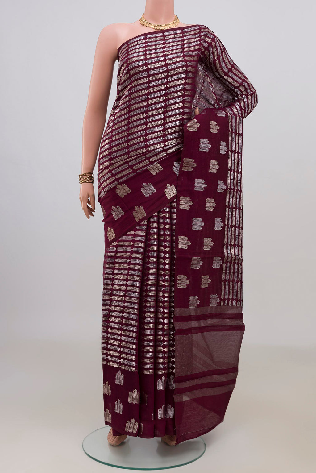 Pure Silk Coffee Brown Banarasi Raw Saree with Zari Brocade on the body and Fancy Border.  displayed on a mannequin