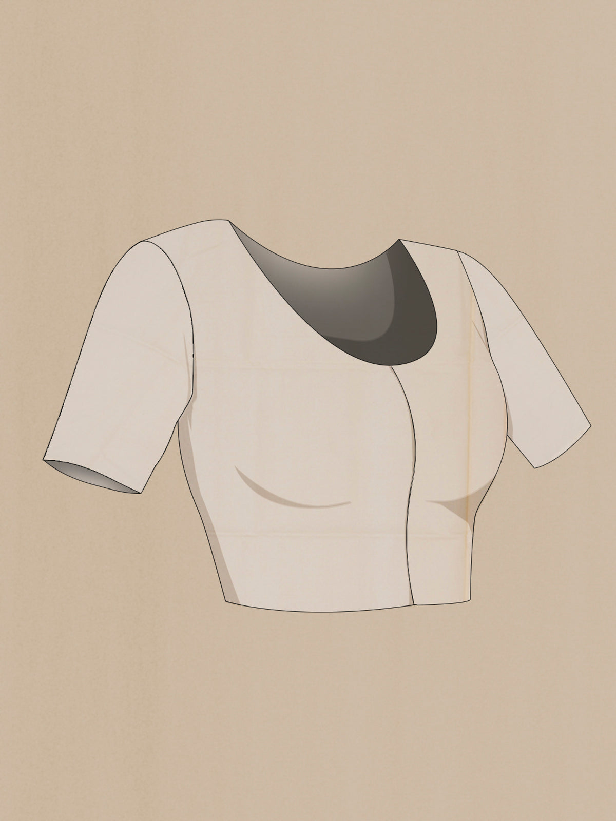 Close up image of the blouse of Cream Silk Cotton Saree with Zari Butta on the body and Without Border. 