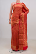 Pure Silk Red Kanjivaram Saree with Zari Brocade on the body and Zari Border.  displayed on a mannequin