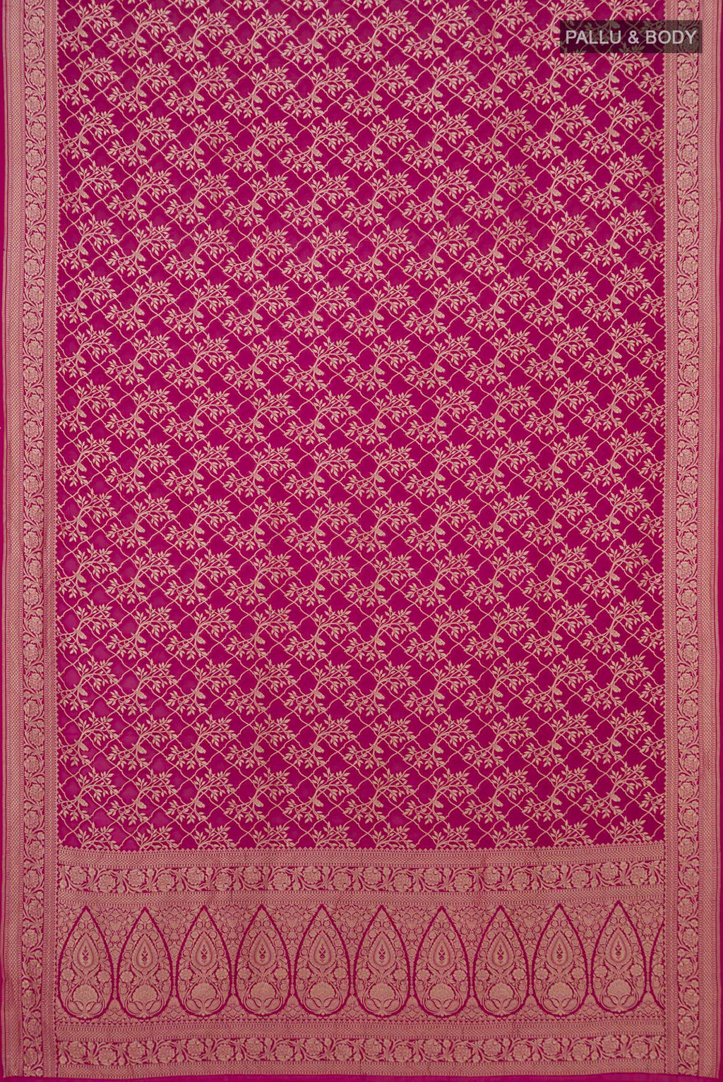 Flat view of Pink Georgette Saree with Fancy on the body and Fancy Border. 