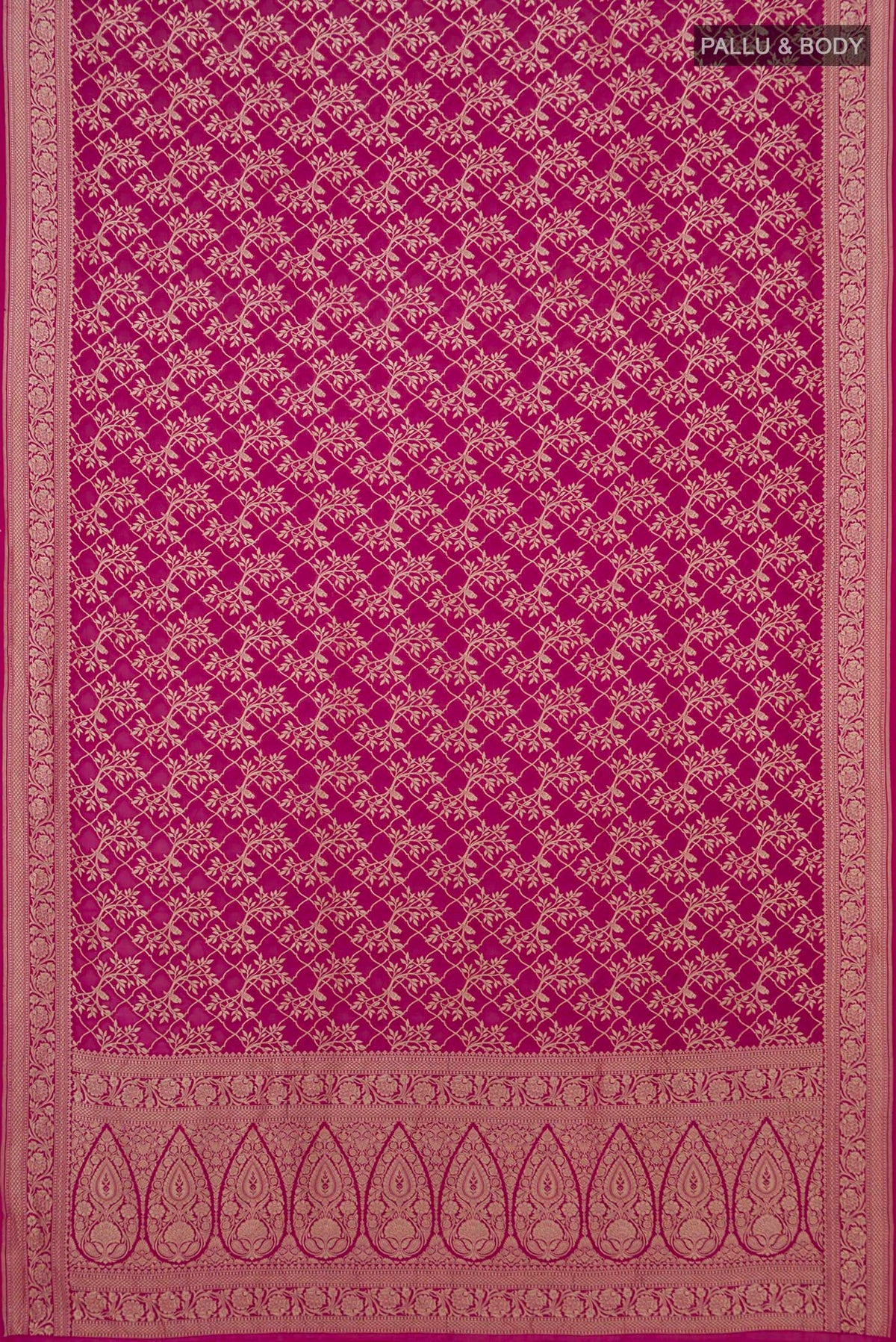 Flat view of Pink Georgette Saree with Fancy on the body and Fancy Border. 