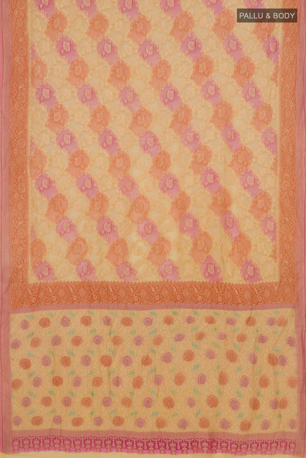 Flat view of Multi Color Georgette Saree with Fancy on the body and Fancy Border. 