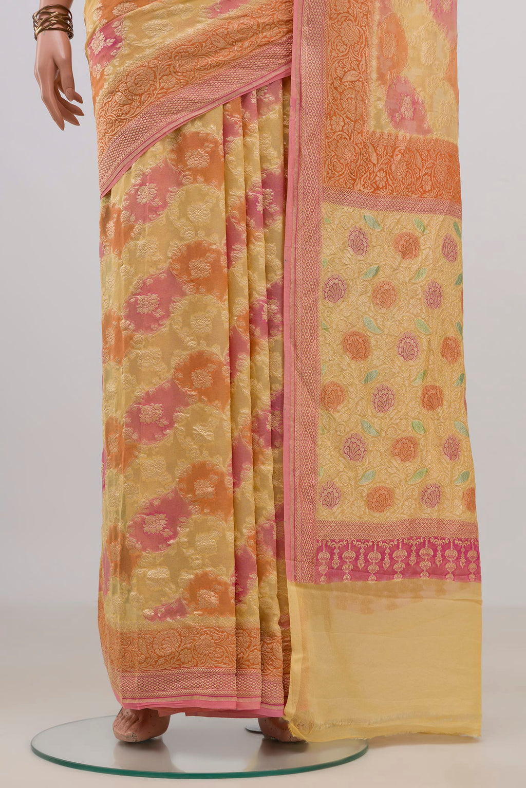 Pleats and pallu of Multi Color Georgette Saree with Fancy on the body and Fancy Border. 