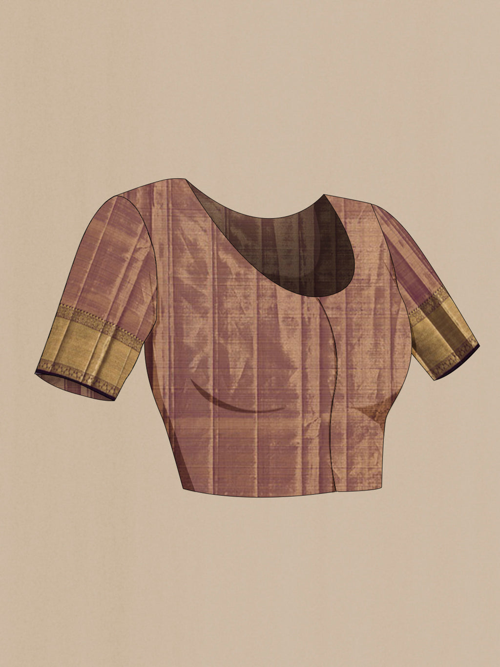 Close up image of the blouse of Gold with Purple Color Kanjivaram Tissue Saree with Zari Brocade on the body and Zari Border. 