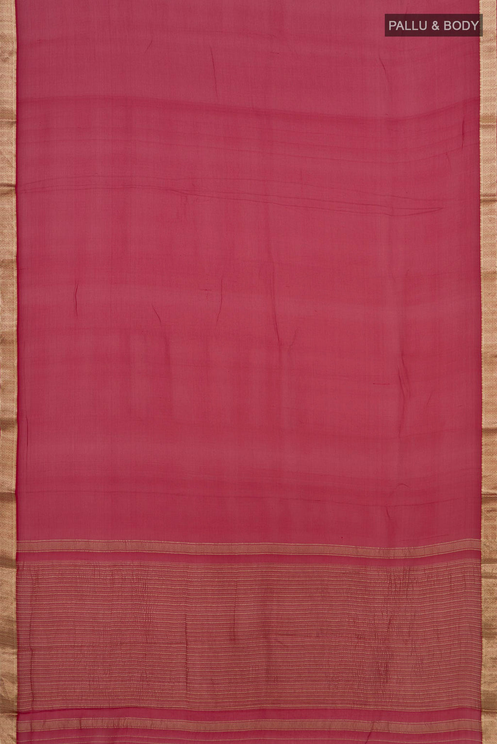 Flat view of Red Mysore Chiffon Saree with Plain Body and Zari Border. 
