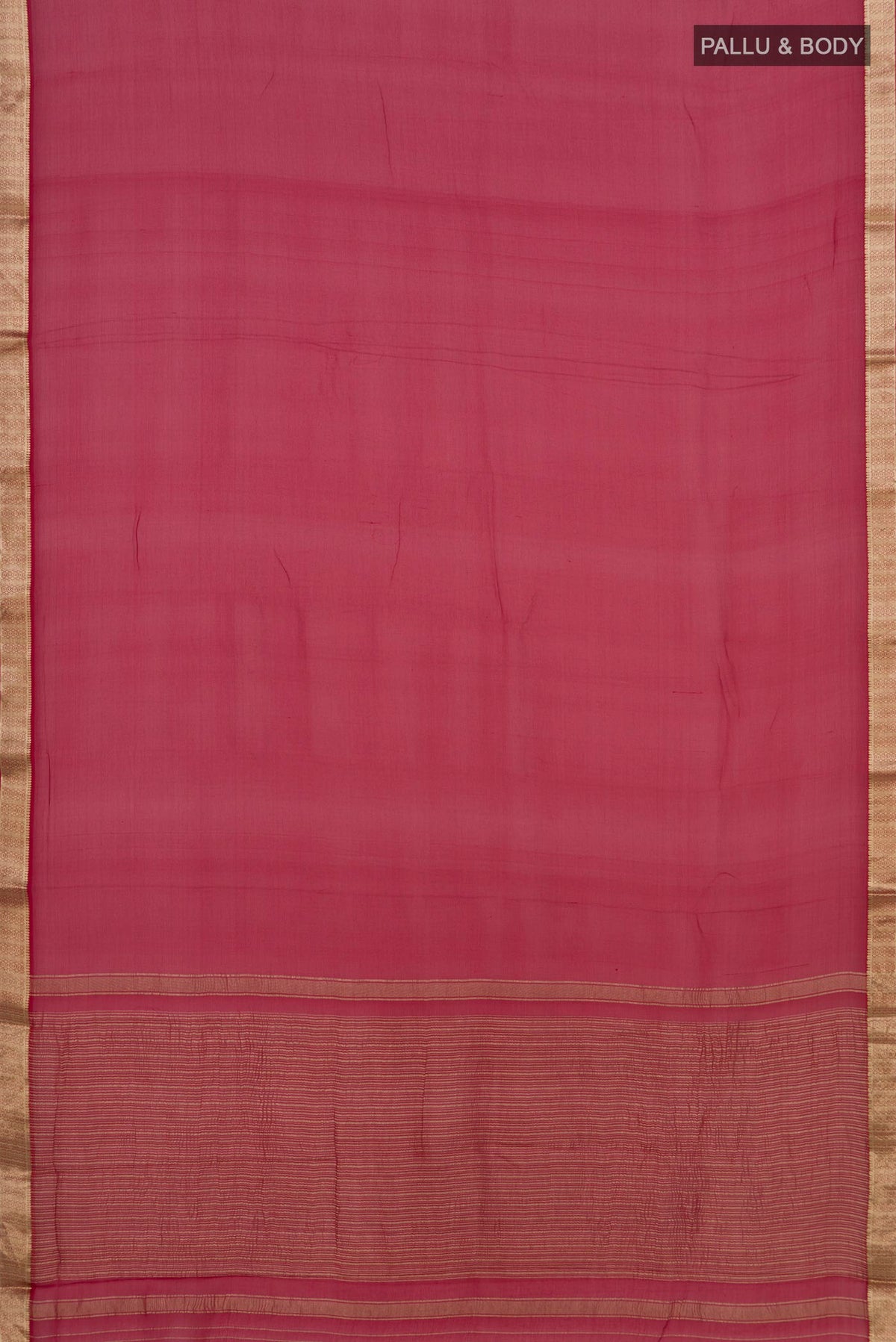 Flat view of Red Mysore Chiffon Saree with Plain Body and Zari Border. 