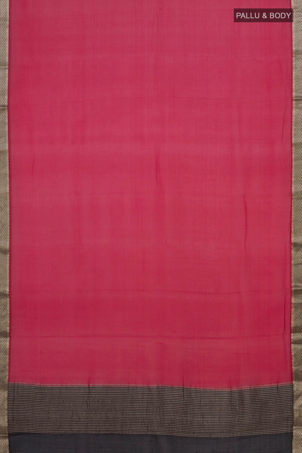 Flat view of Red Mysore Chiffon Saree with Plain Body and Zari Border. 