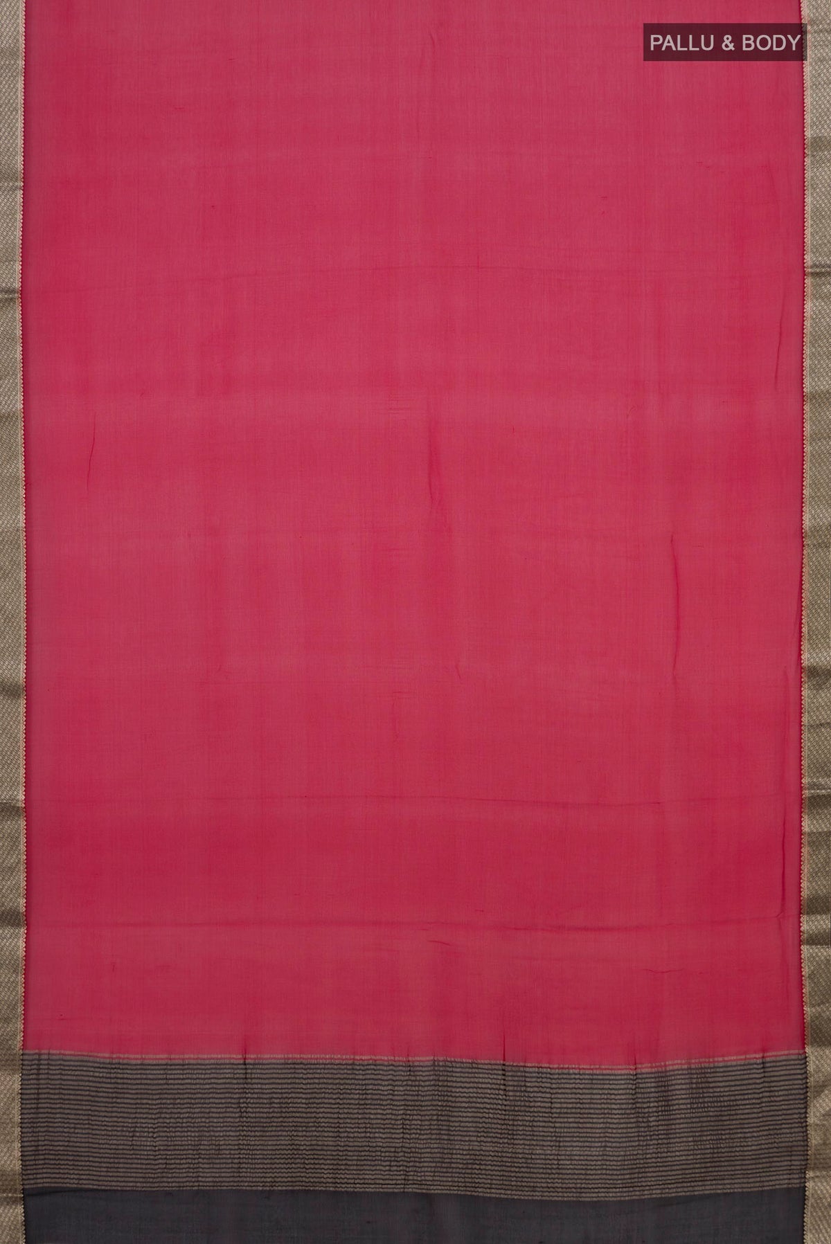 Flat view of Red Mysore Chiffon Saree with Plain Body and Zari Border. 